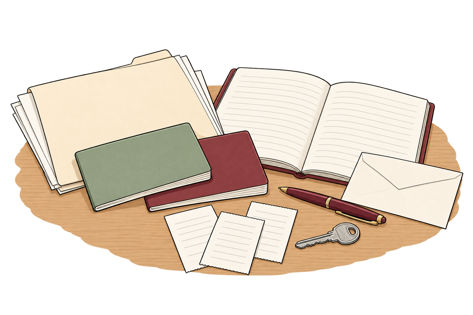 通帳や契約書類、領収書、記録用のノート